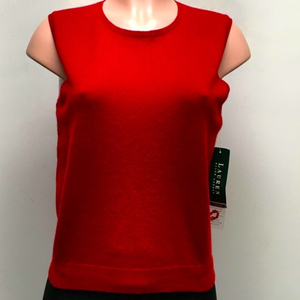 Ralph Lauren  cashmere red sleeveless top. PERFECT FOR THE HOLLIDAYS.